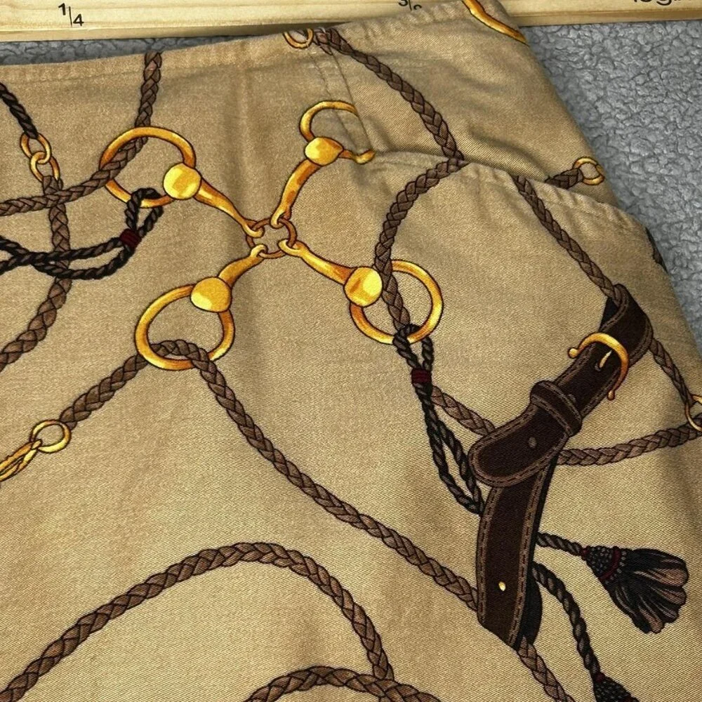 Talbots Petites Skirt Womens 10P Tan Equestrian Horse Bit Print Cotton Made USA